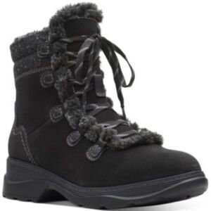 Clarks Aveleigh Zip Booties Waterproof Black Suede 6.5M NWT